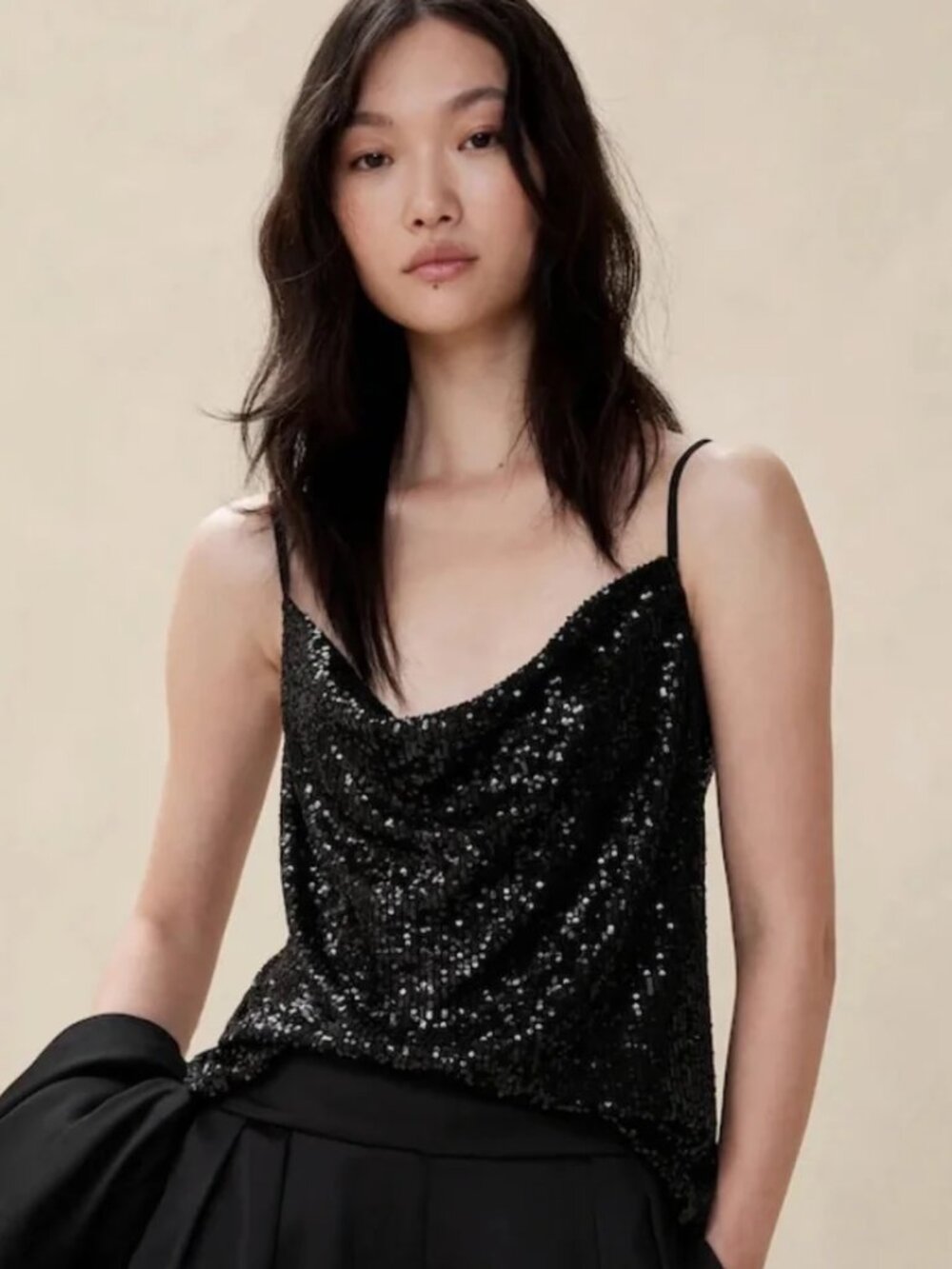 Banana Republic Black  Sequin Cowl Neck Cami Size XS